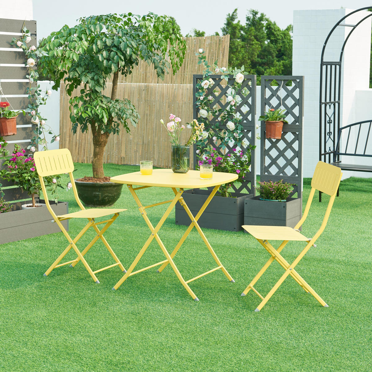 GARTENKLAPPTISCH Sande - Gelb, Metall (70/70/71cm) - [en.casa]