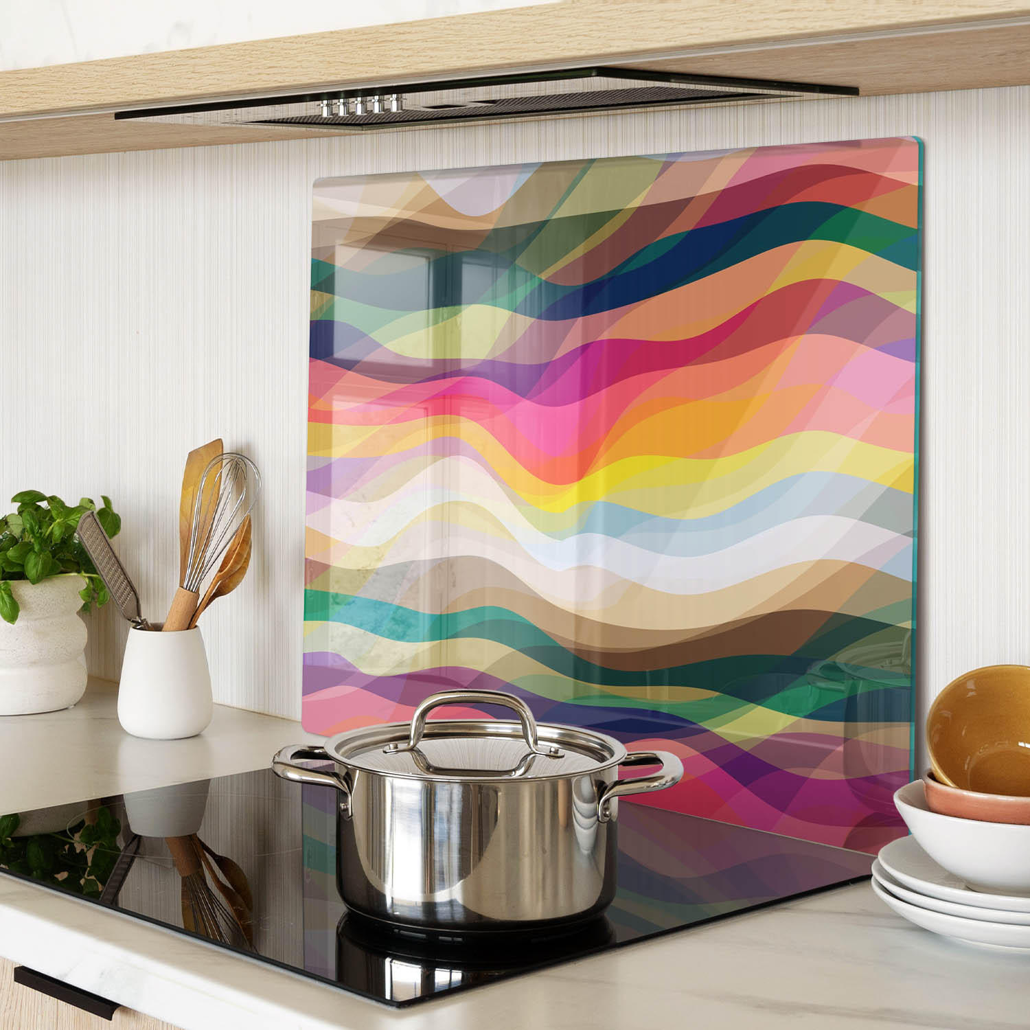 GLASPLATTE 60x52 cm Abstrakte Wellen - Schwarz, Glas (60/0.4/52cm) - TULUP