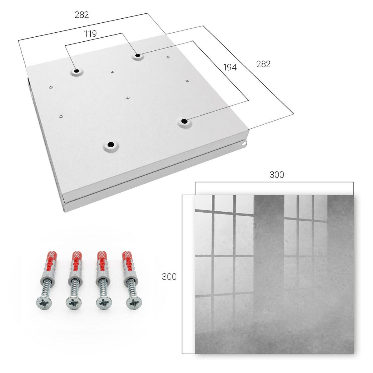 SCHLÜSSELBOX Weiß 30x30 cm – Türöffnung nach rechts - Graue Abstraktion - Grau, Metall (30/30/5cm) - TULUP