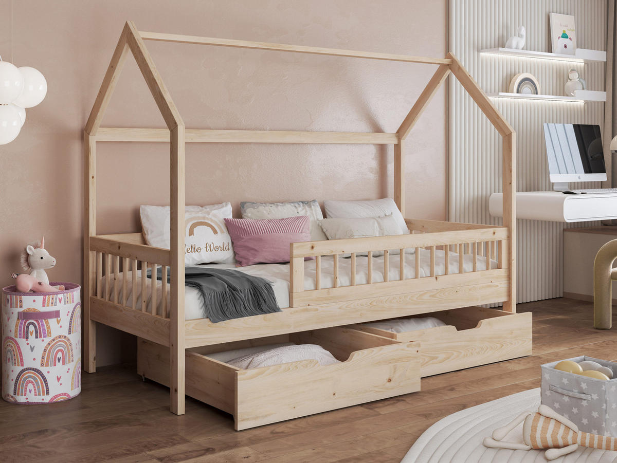 HAUSBETT Gaja 90 - Naturfarben, Holz (90/200cm) - MIRJAN24