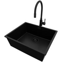 GRANITSPÜLE London Slim, 2-er set Alles Schwarz 56/47 cm 1 Becken + Küchenarmatur 40/38 cm + Ablauf-Set ab 60er Unterschrank - Schwarz, Kunststoff (56/20/47cm) - Primagran