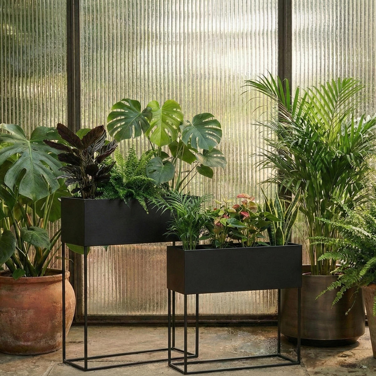 BLUMENSTÄNDER Tino Metall 2er-Set - Schwarz, Metall (46/17.5/51cm)