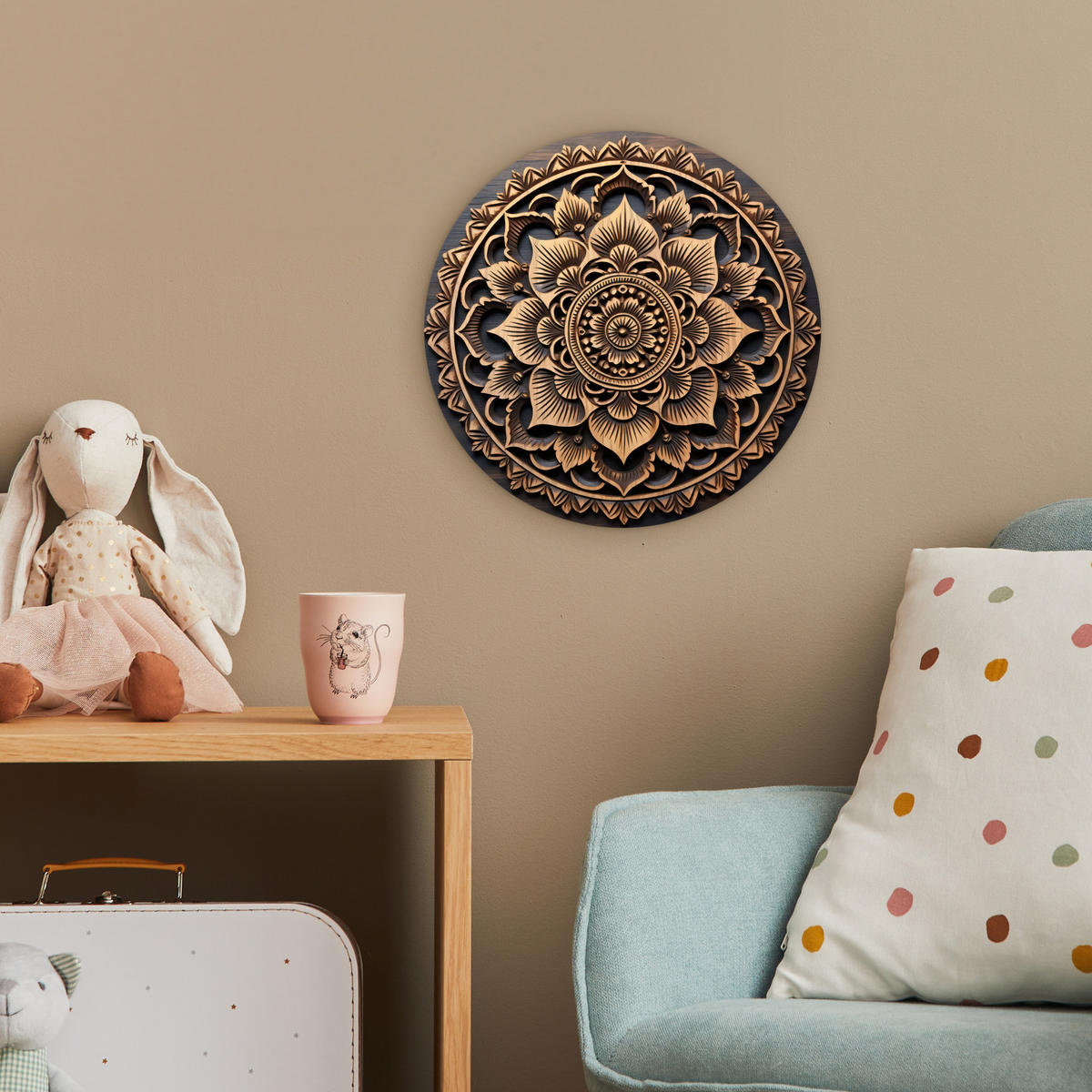 WANDBILD Mandala - Holz - Blumen - Braun 30x30 cm - Gelb, Kunststoff (30/30cm) - MuchoWow