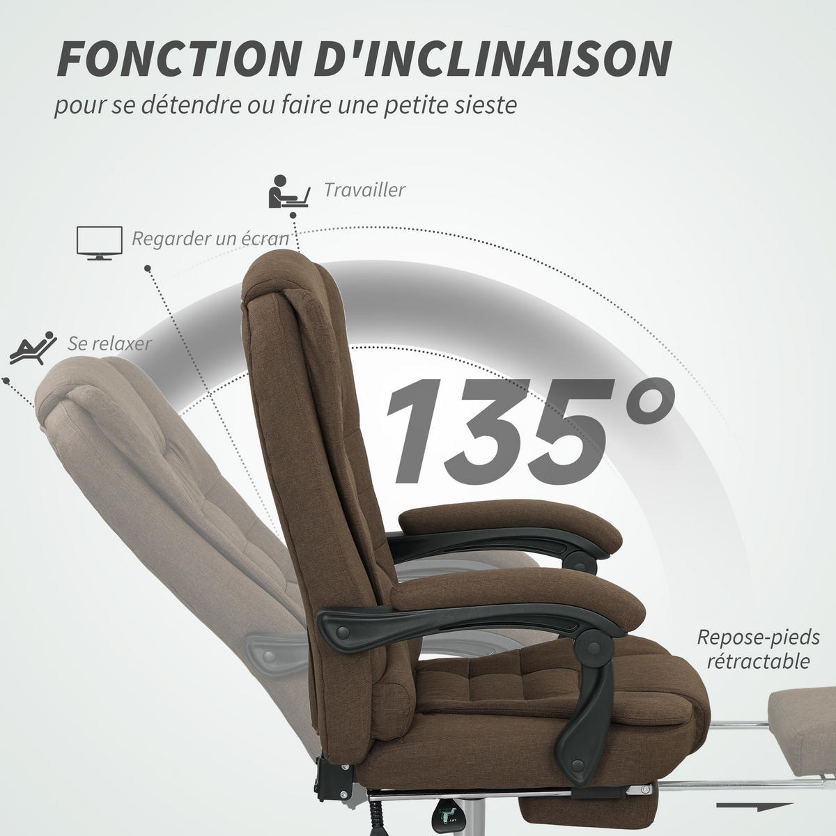 CHEFSESSEL DE-11759 65/70/110-118 cm Braun - Braun, Textil (65/118/70cm) - ComfortXL