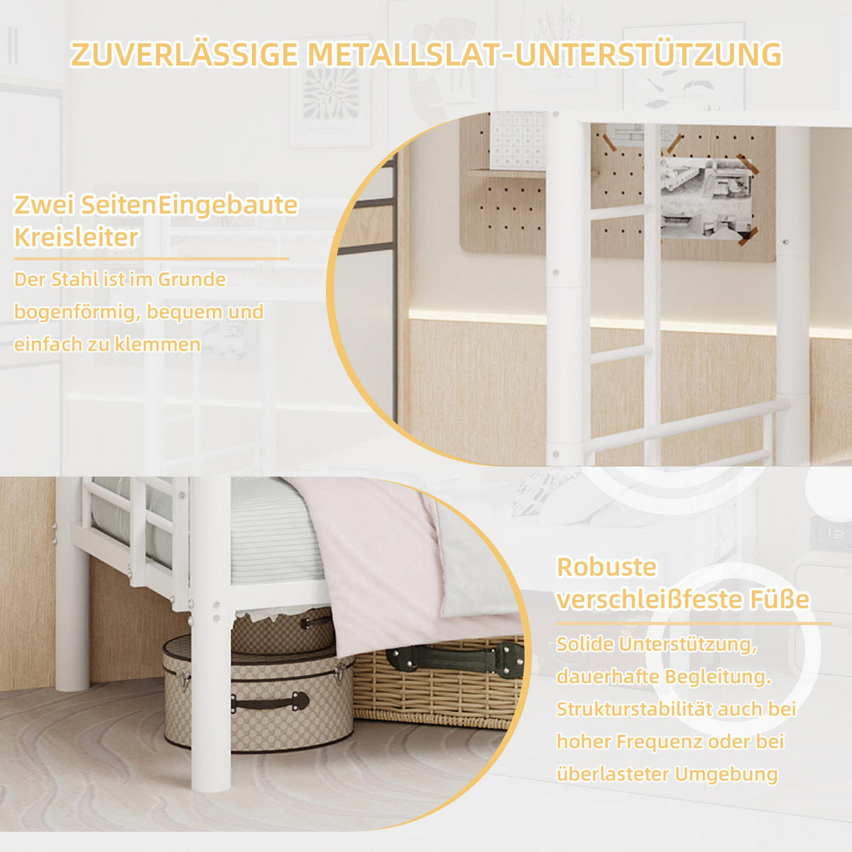 ETAGENBETT 90/190 mit Leiter und Schutzgeländern - Weiß, Holzwerkstoff (90/190cm) - EVRYAE