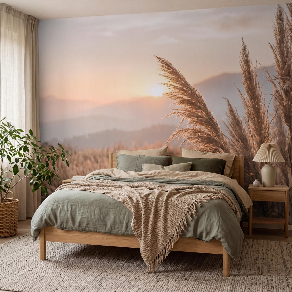 TAPETE - Gras - Feld - Sonne - Natur - 300x220 cm - Sandfarben, Papier (300/220cm) - OnlyWow