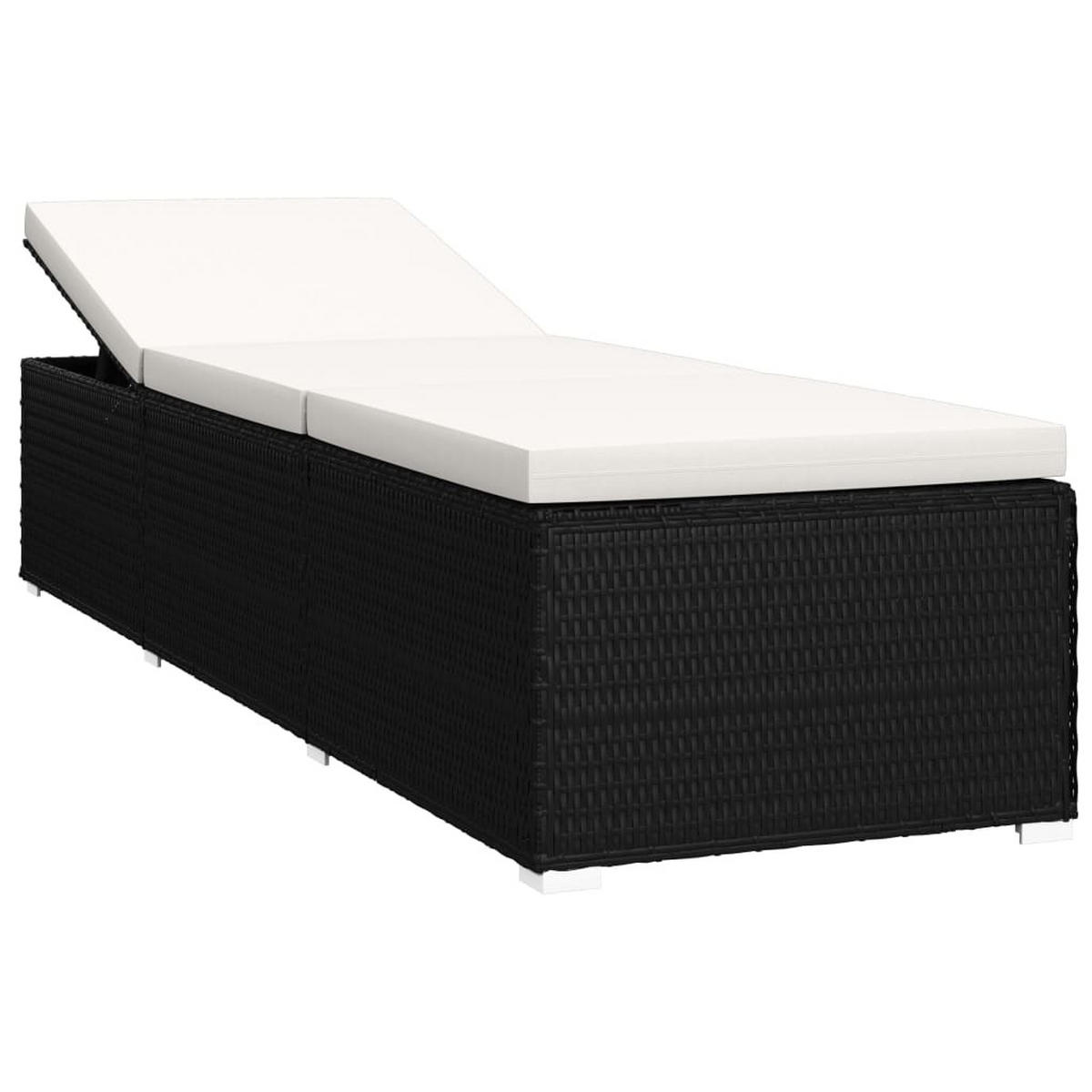 SONNENLIEGE mit Auflage und Teetisch Poly Rattan Cremeweiß - Schwarz, Kunststoff (60/31/195cm) - furnicato