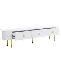 TV Lowboard 174x35x41 cm, gebogene Platte, goldene Füße, Weiß - Weiß, Holz (174/41/35cm)