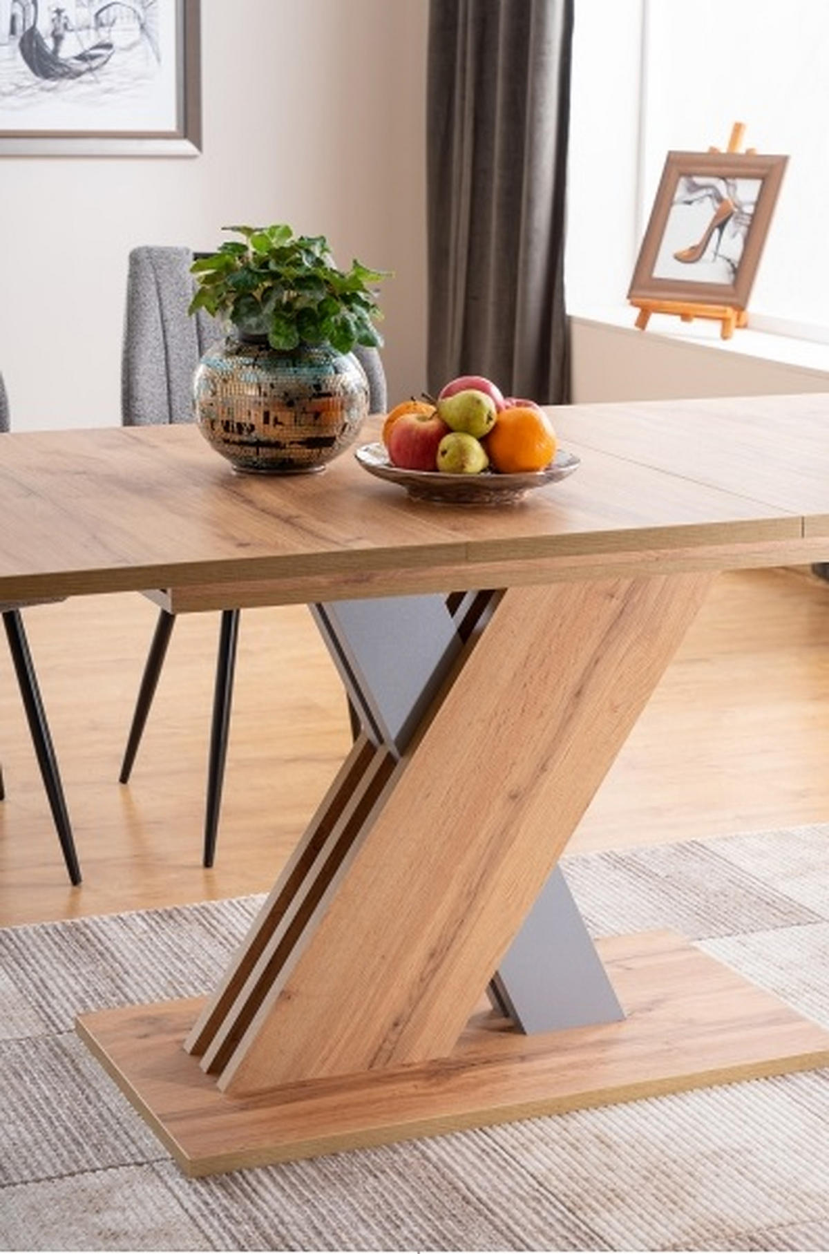 ESSTISCH rechteckig Eiche Wotan - Silber ausziehbar - Eiche Wotan/Silberfarben, Holzwerkstoff (85/140/76cm) - designimpex