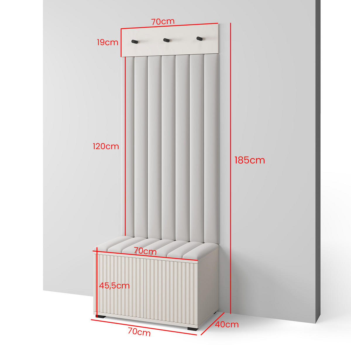 GARDEROBE Ritmo version 6 mit POLSTERPANEELEN Schwarz - Beige/Schwarz, Holzwerkstoff (70/185/40cm) - Jerpax