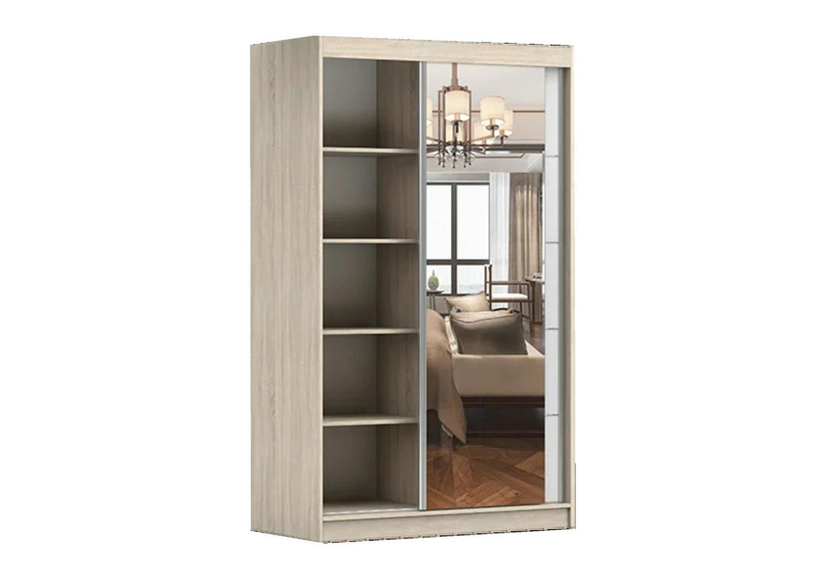 SCHIEBETÜRENSCHRANK - NOAH 05 Sonoma + Weiß - Weiß/Sonoma Eiche, Holzwerkstoff/Metall (120/200/61cm) - Möblo