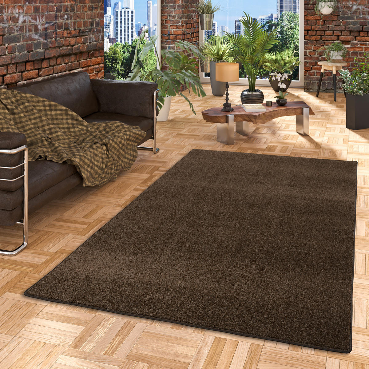 HOCHFLOR VELOURS TEPPICH LUNA - Dunkelbraun, Textil (100/100cm) - Snapstyle