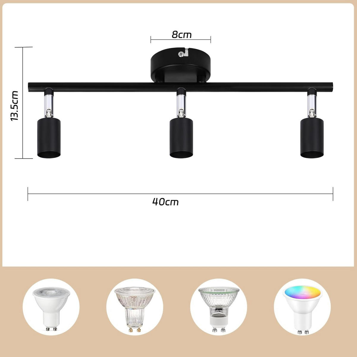 DECKENSTRAHLER Feura 5/13/40 cm - Schwarz, Metall (40/5/13cm) - ZMH