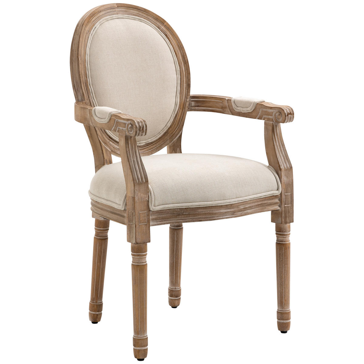 KÜCHENSTUHL DE-06947 Antik-Design mit Massivholzrahmen und Leinenoptik Cremeweiß - Creme, Holz (56/96/56cm) - ComfortXL