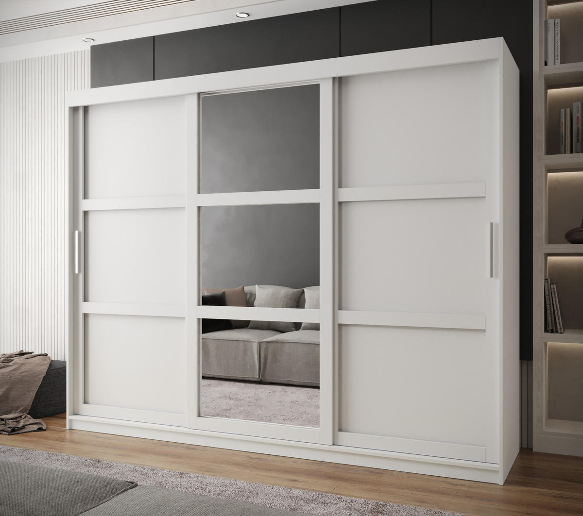 SCHWEBETÜRENSCHRANK 200/250/62 3-türig - Silberfarben/Weiß, Holz/Kunststoff (250/200/62cm) - MÖBEL KRYSPOL