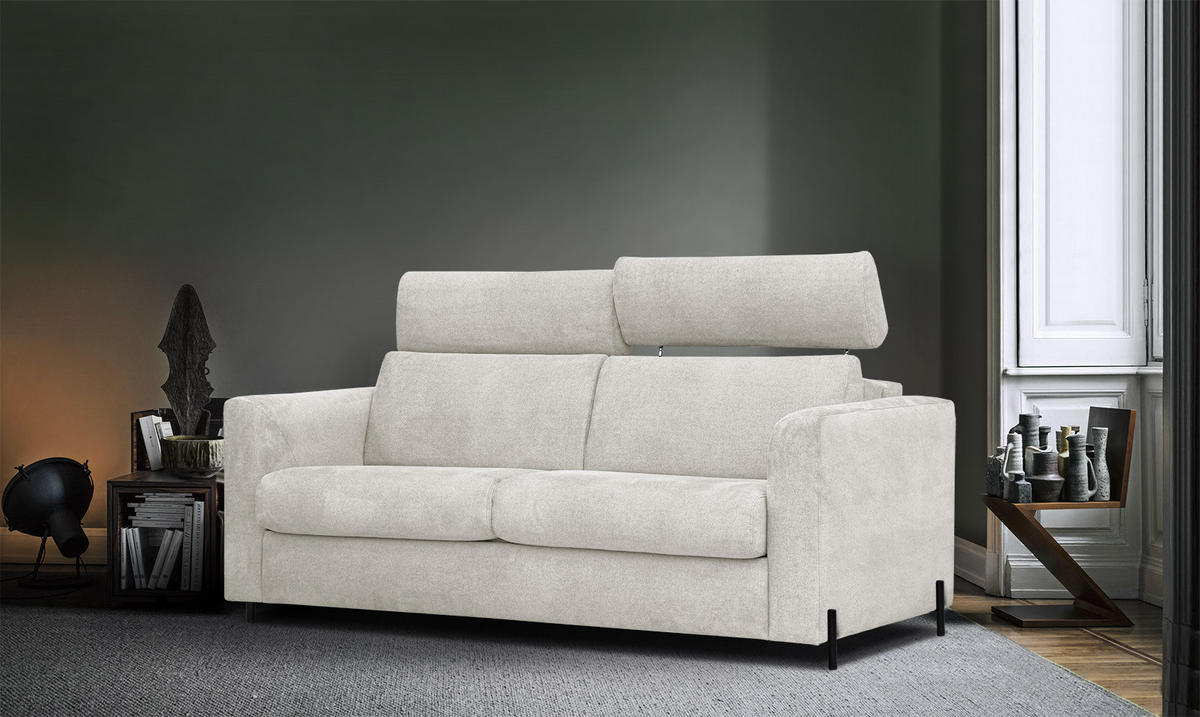 SOFA MEZO 3-Sitzer mit Schlaffunktion, ecru - Ecru/Schwarz, Holz/Textil (232/90/107cm) - Courtois Laville