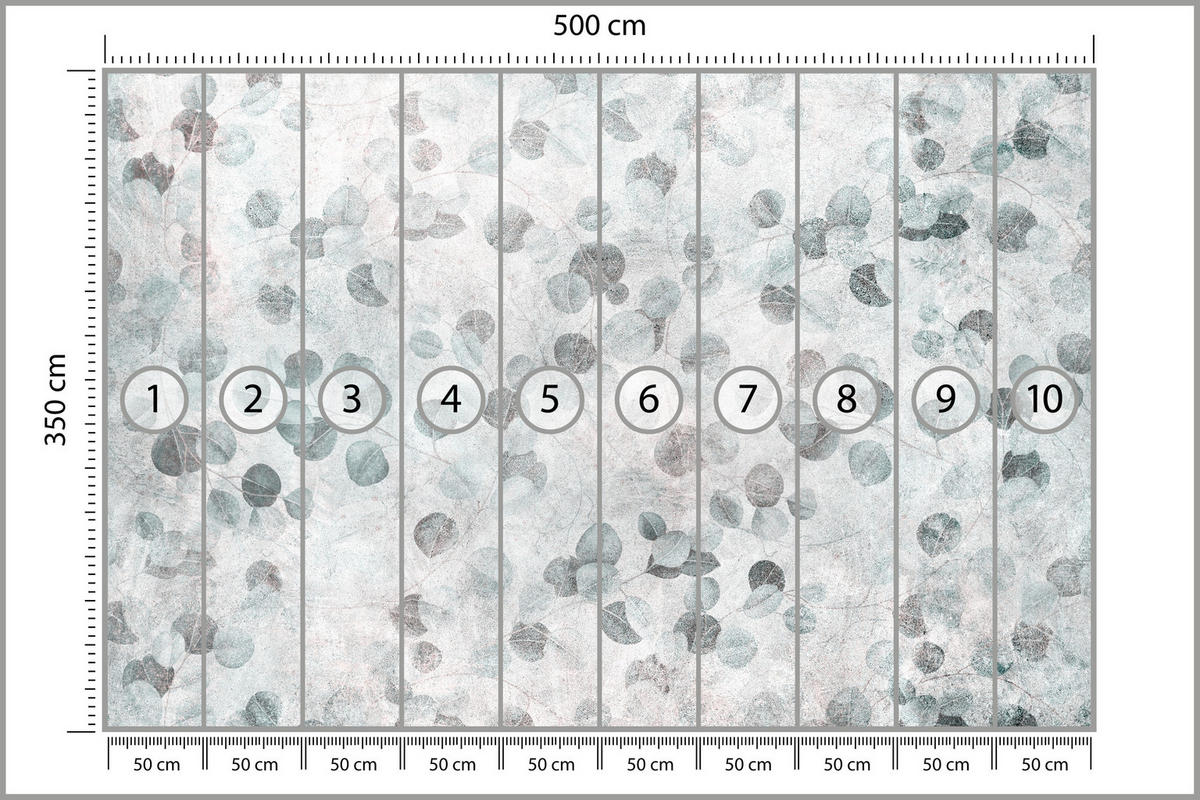 FOTOTAPETE Eukalyptusblätter Beton Vintage Stil 500x350 - Grau, Papier (500/350cm) - Muralo