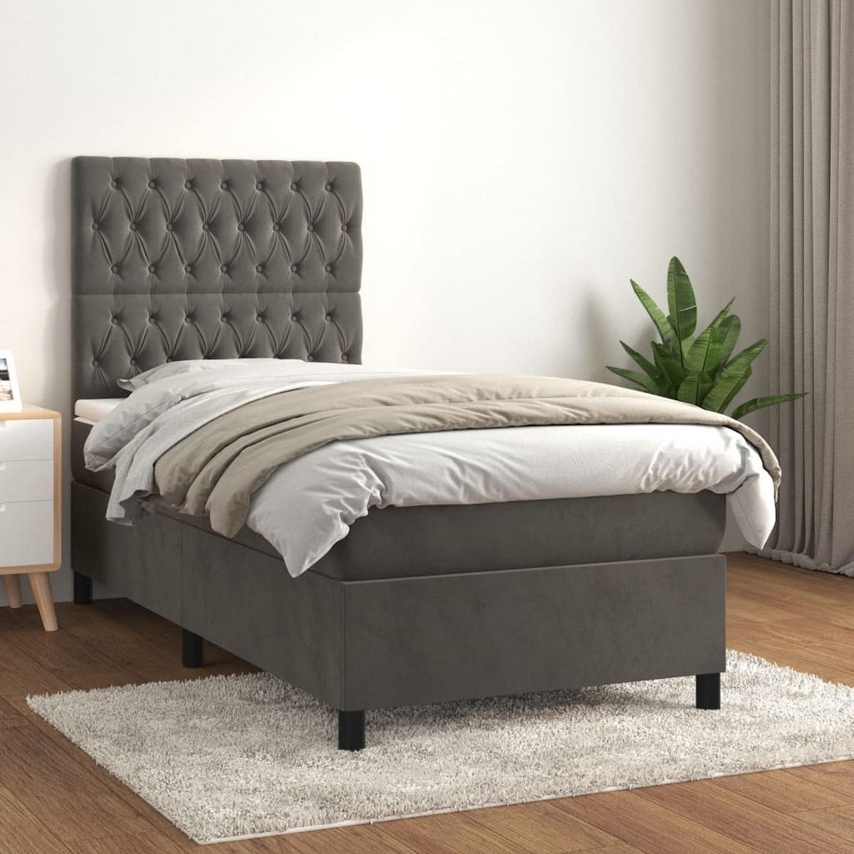 BOXSPRINGBETT Mit Matratze Dunkelgrau 90/200 Cm Samt - Weiß, Textil (90/200cm) - vidaXL