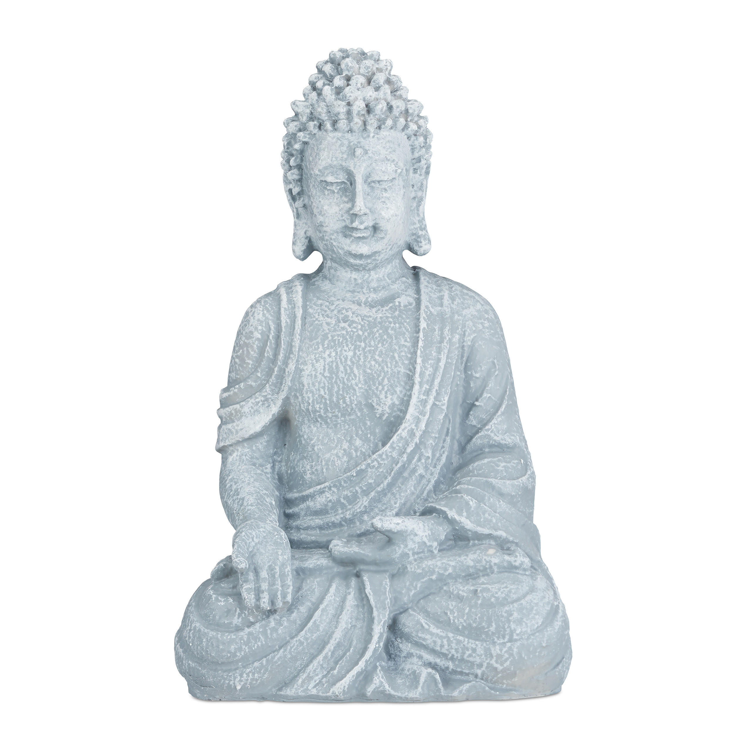 Relaxdays SOŠKA Světle šedá Buddha v sedě polyresin odolná proti povětrnosti 40 cm