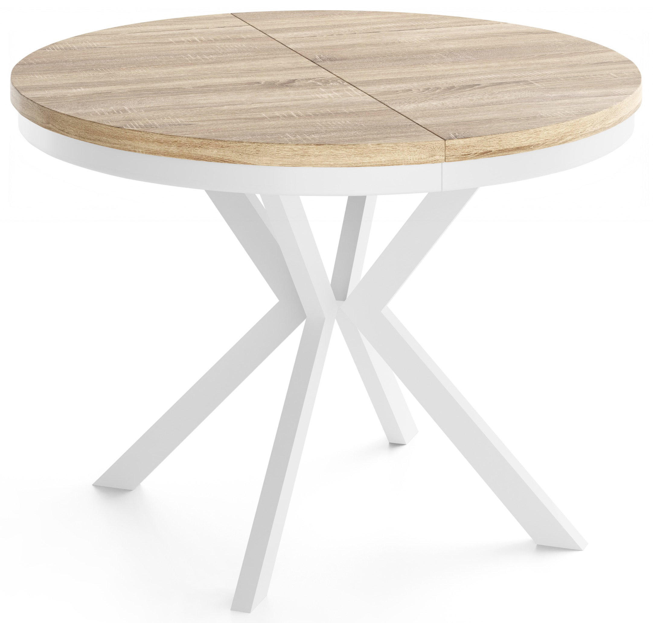 ESSTISCH Cloud runder ausziehbarer, Sonoma Eiche 120-200/120/76 cm - Braun/Weiß, Holzwerkstoff/Metall (120/200/76cm) - WFL GROUP