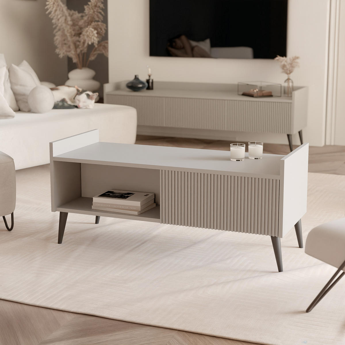 COUCHTISCH SCALA 100/60/45 cm Rechteckig, Kaschmir - Kaschmir/Schwarz, Holzwerkstoff/Metall (60/100/45cm) - Idohome