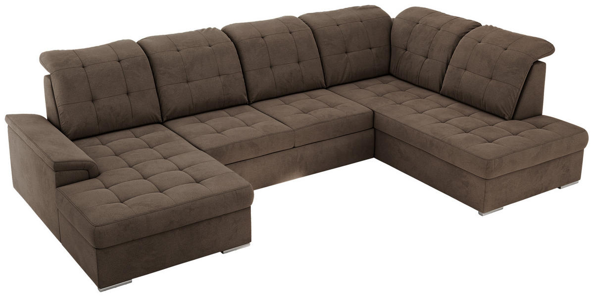 WOHNLANDSCHAFT MADRITO U - Braun Velorus - Rechts - Silberfarben/Braun, Textil/Metall (323/89/204cm) - MKS