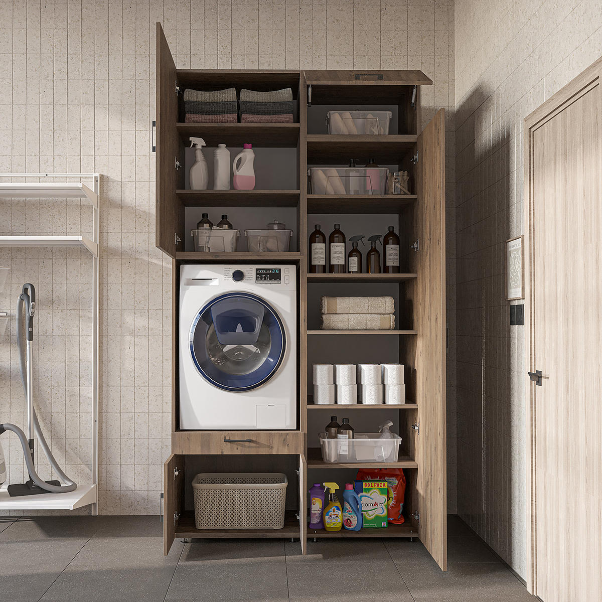 WASCHMASCHINENSCHRANK Serie 3 127cm Breit, 240cm Hoch - Eichefarben, Holzwerkstoff (127/240/67cm)