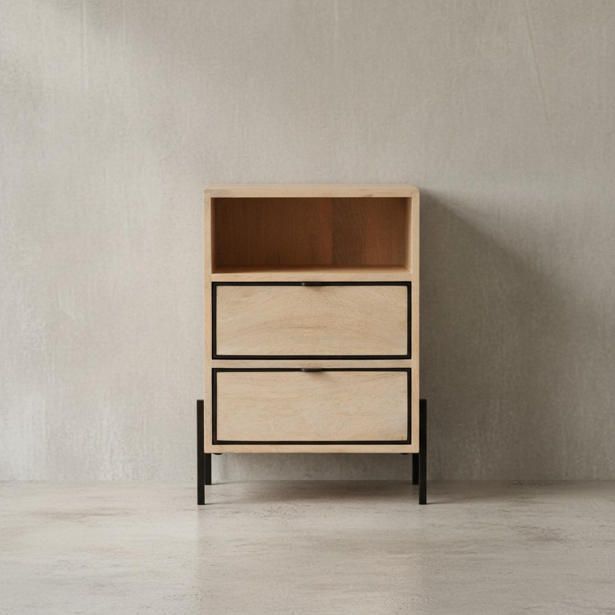 NACHTTISCH – Mango Massivholz/Metall, 43x60x30 cm, 2 Schubladen, braun - Schwarz/Braun, Holz/Metall (43/60/50cm) - KADIMA DESIGN