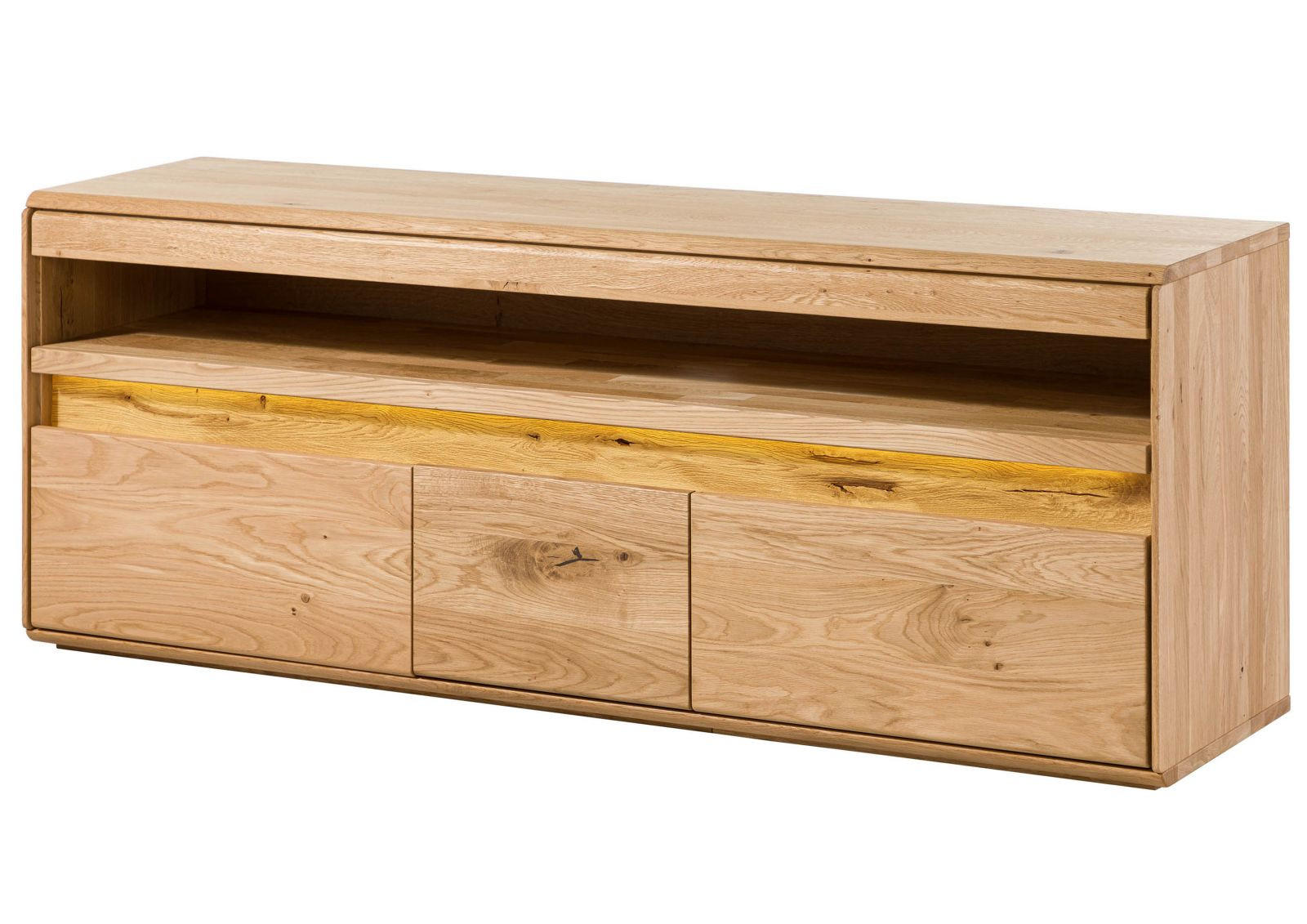 TV-BOARD Wildeiche inkl. LED 165x43,5x63 natur geölt CARDIFF #140 - Naturfarben, Holz (165/63/44cm) - Massivmoebel24