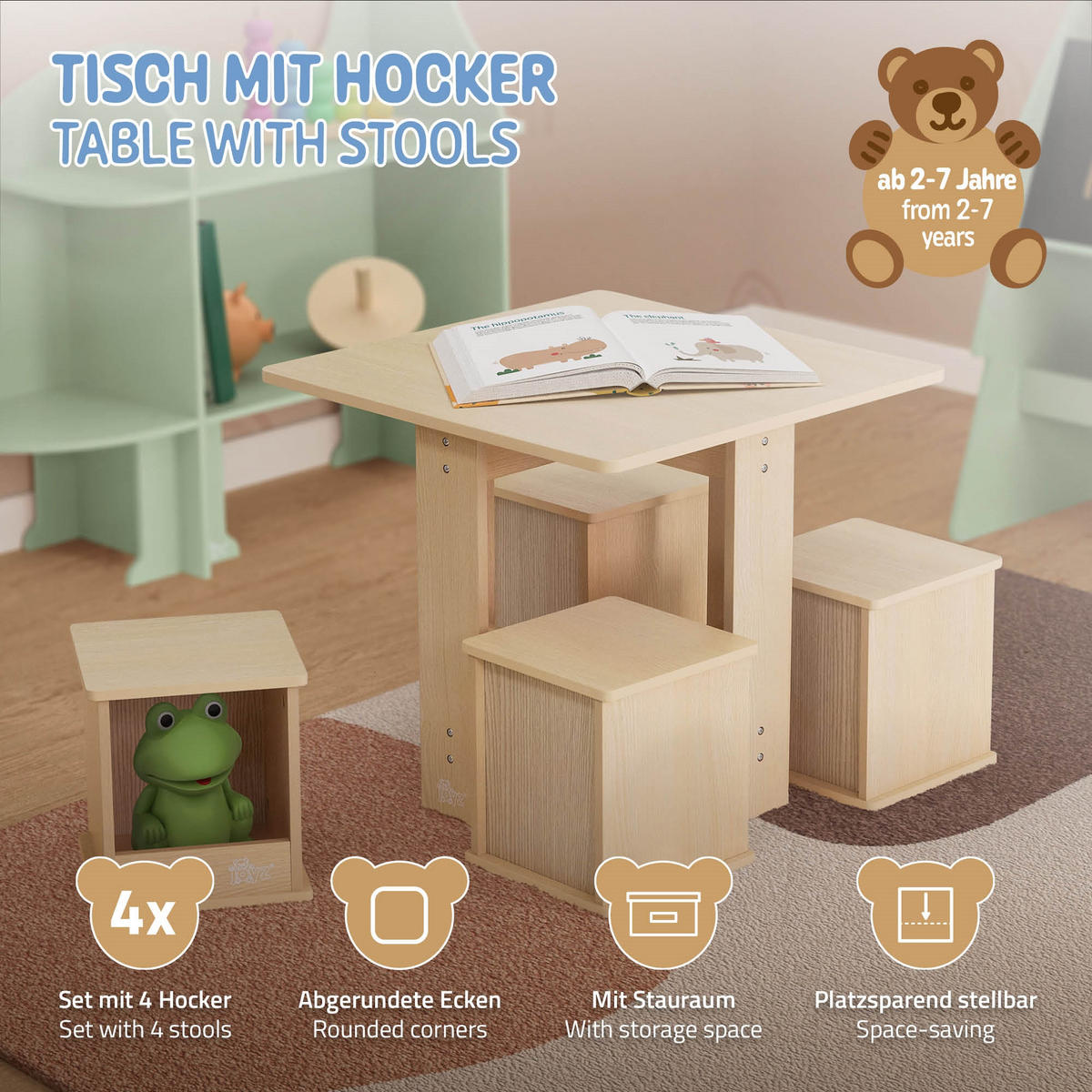 SITZGRUPPE Kinder - Naturfarben, Holz (58/50/58cm) - Joyz
