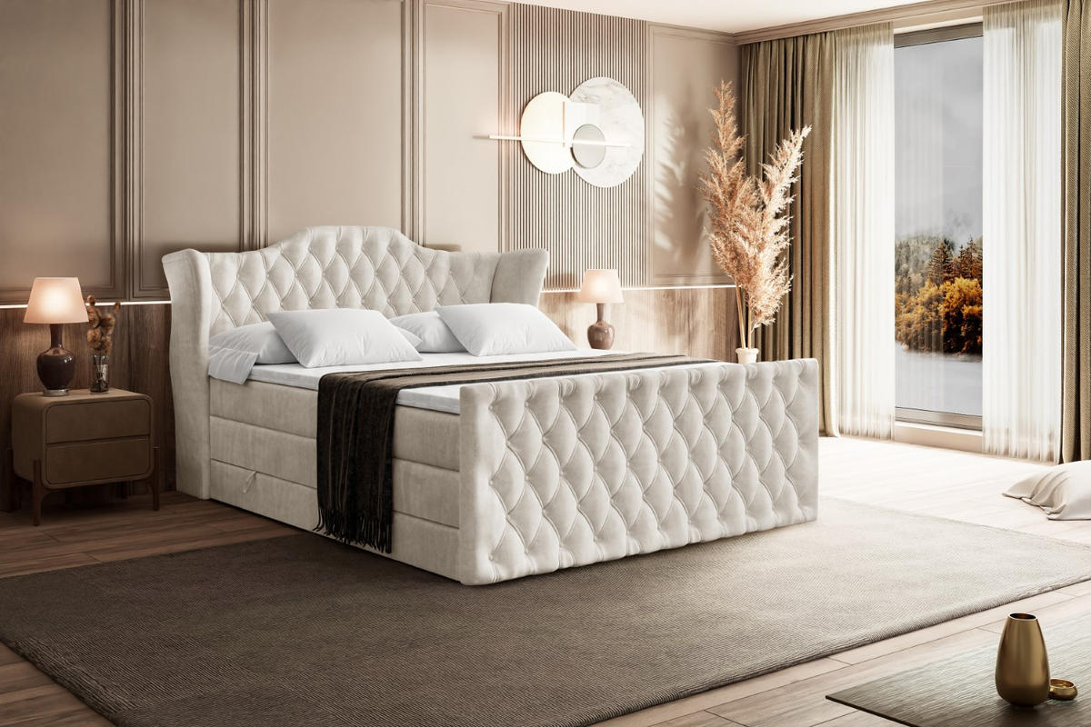 BOXSPRINGBETT VILA-Z KING - 140x200 - H3/H4 - Creme - Creme, Holzwerkstoff (140/200cm) - ALTDECOR