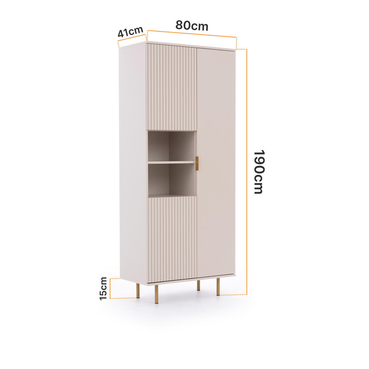 BÜCHERREGAL Nubia 3-türig Kaschmir - Kaschmir/Goldfarben, Holzwerkstoff/Metall (80/190/41cm) - Ravio