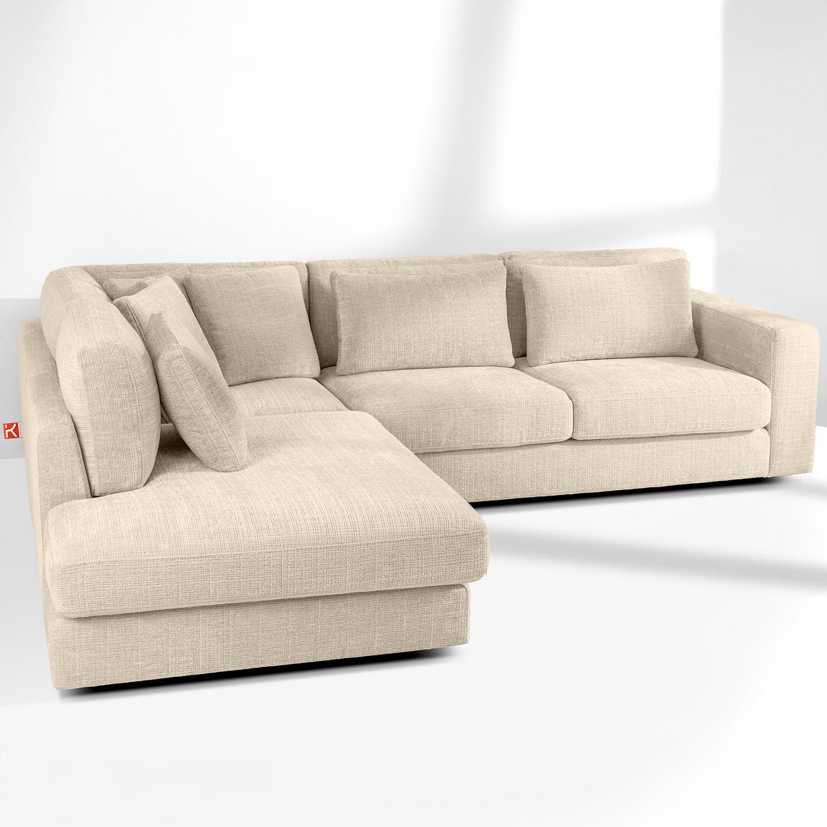 ECKSOFA links VERUS - Creme, Holz/Holzwerkstoff (297/248cm) - KONSIMO®