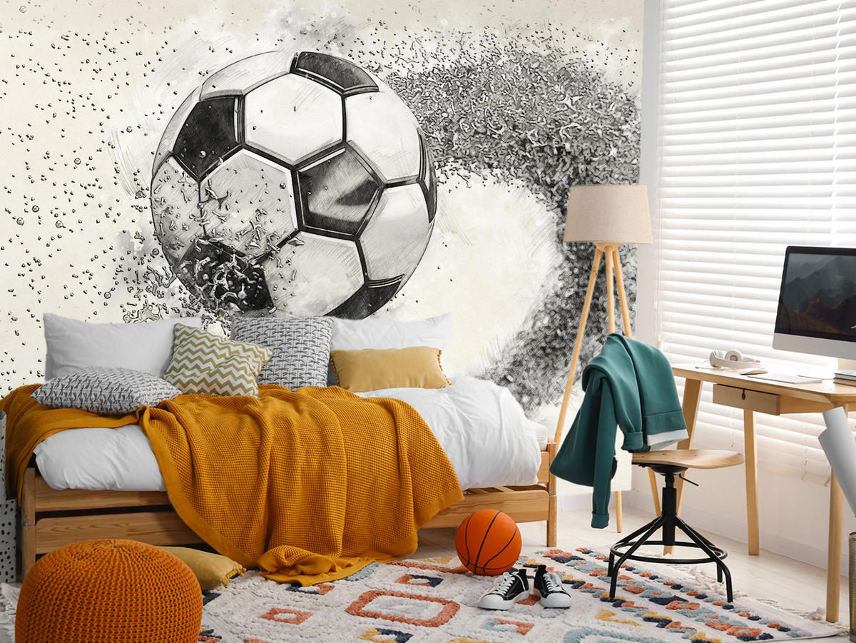 FOTOTAPETE für Kinderzimmer Abstrakter Sand Fußball Sport 150x105 - Beige/Creme, Papier (150/105cm) - Muralo