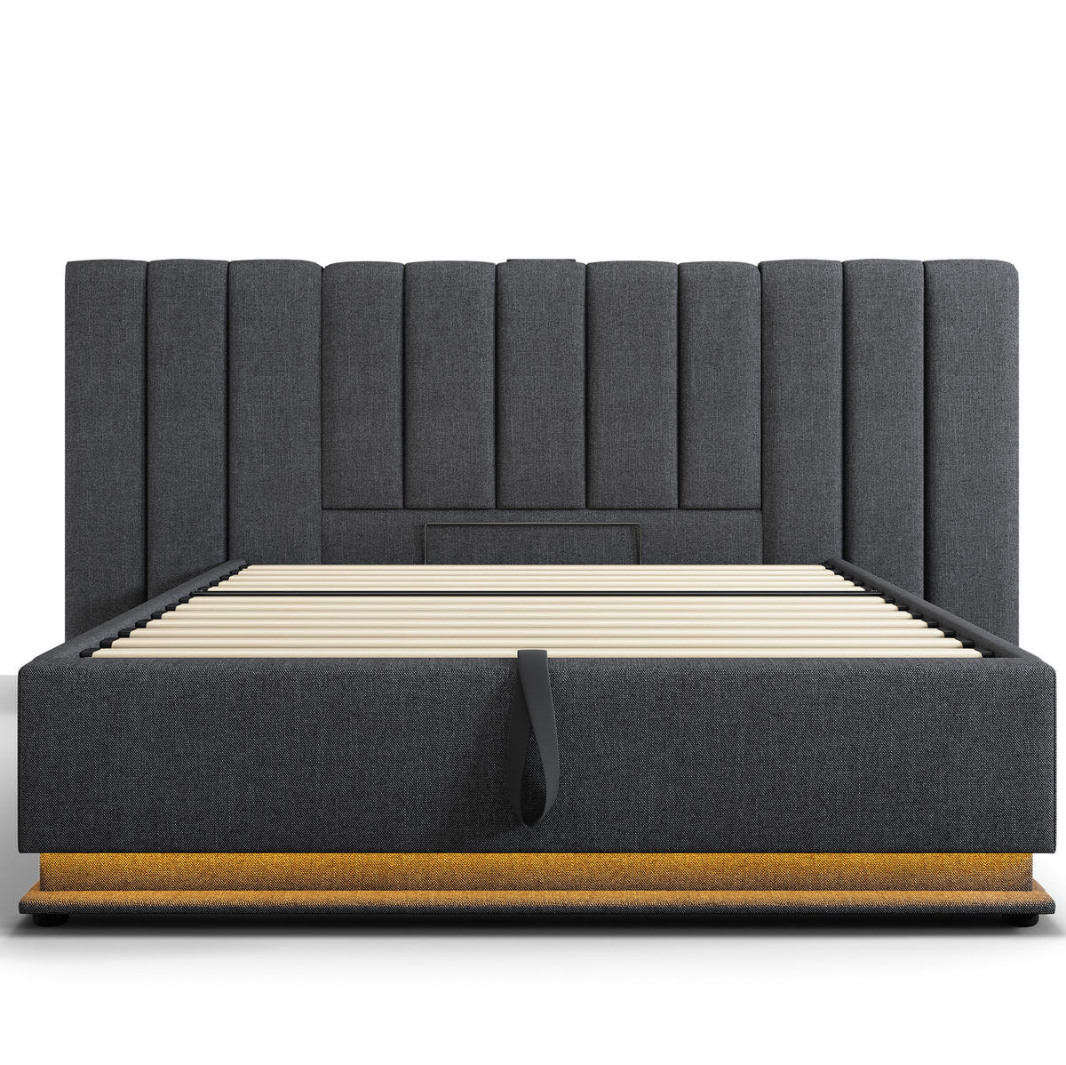 POLSTERBETT 160/200 cm Grau aus Leinen mit Stauraum - Grau, Textil (160/200cm) - OKMYHOME