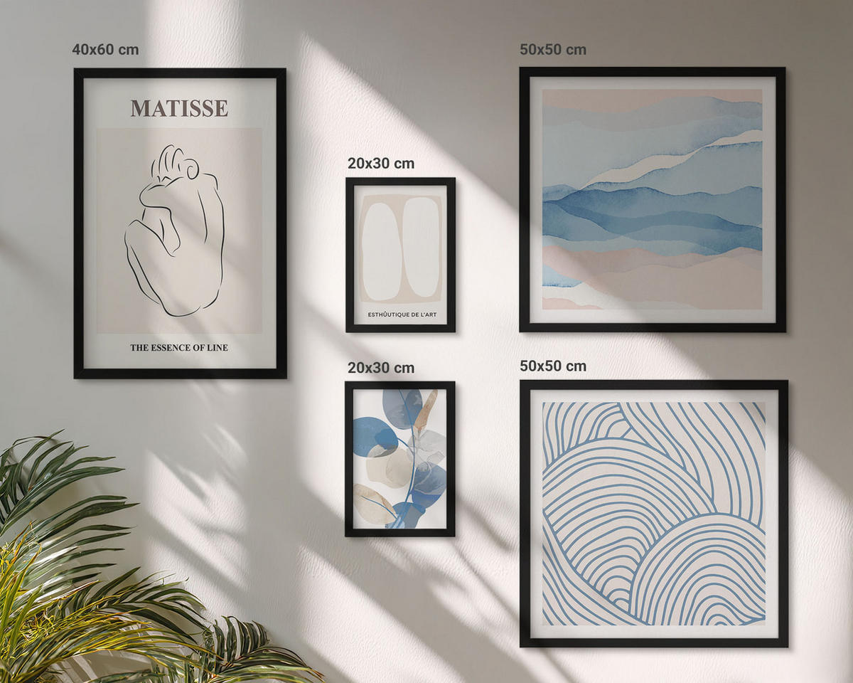BILDER SET 5er Set - 50x50 cm & 20x30 cm & 40x60 cm Schwarzer Rahmen - Matisses abstrakte Formen - Schwarz, Kunststoff (40/60cm) - TULUP