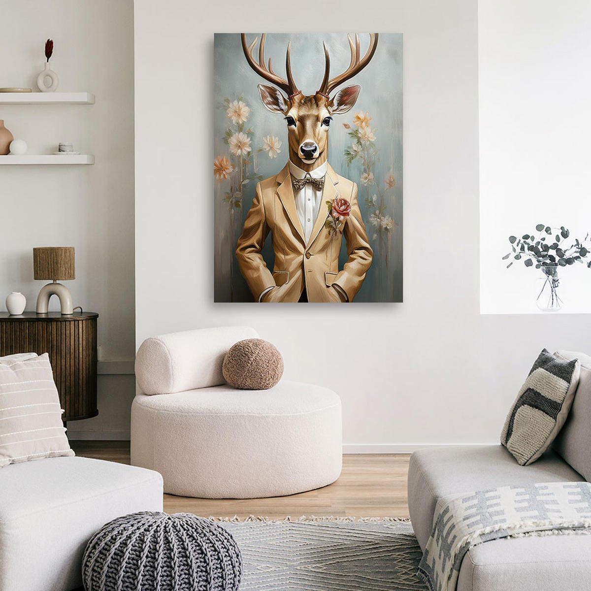 WANDBILD eleganter hirsch abstrakter boho - Grau, Textil (40/60cm) - Feeby