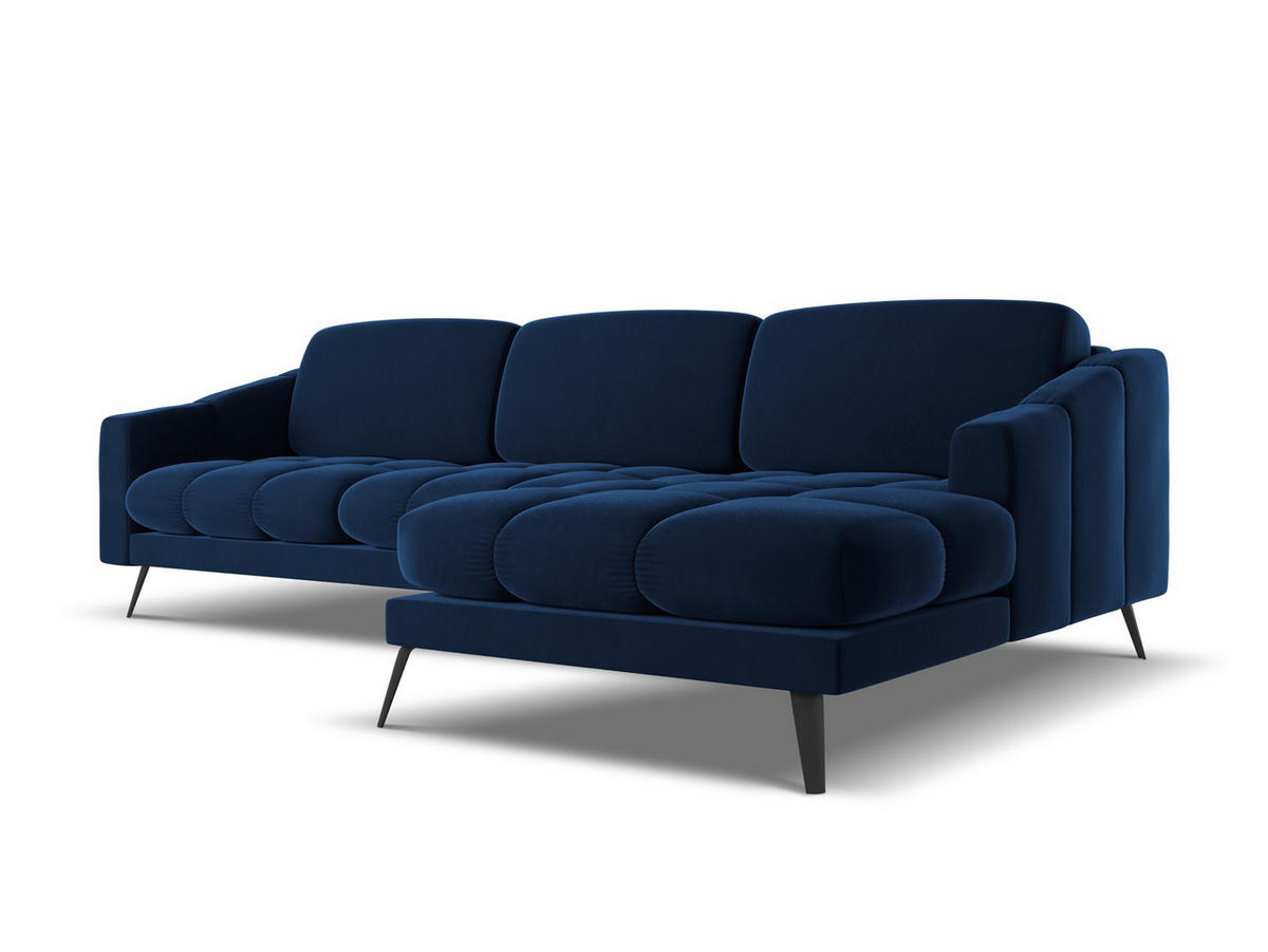 ECKSOFA Rechts Samt Stoff Blau - Blau/Schwarz, Textil/Metall (264/160cm) - Makamii