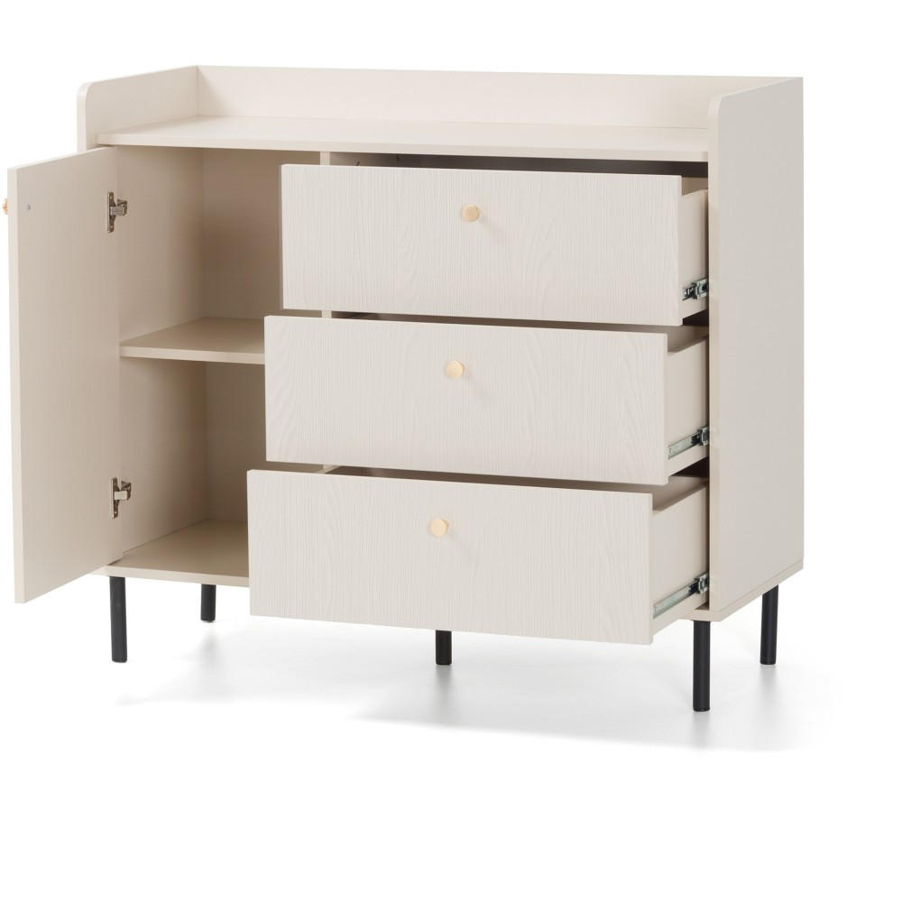 KOMMODE Gloria mit 3 Schubalden und 1 Tür - Beige/Schwarz, Holzwerkstoff/Metall (103/91/42cm) - Beautysofa