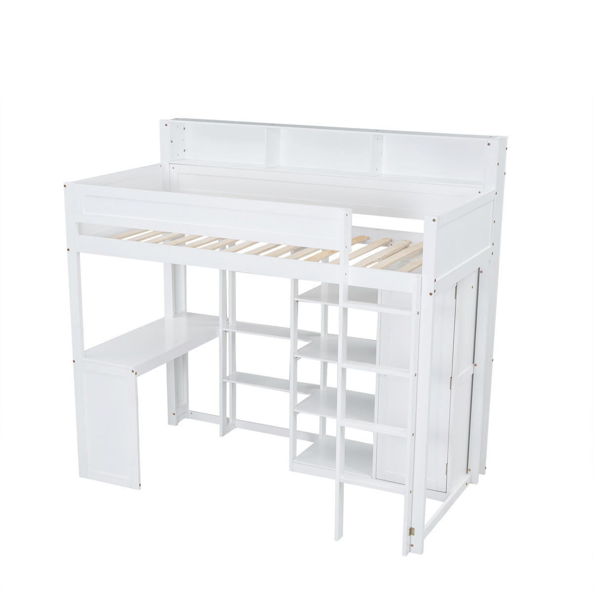 ETAGENBETT mit Tisch und Kleiderschrank 90x200 cm Weiß - Weiß, Holz (90/200cm) - Meubliv