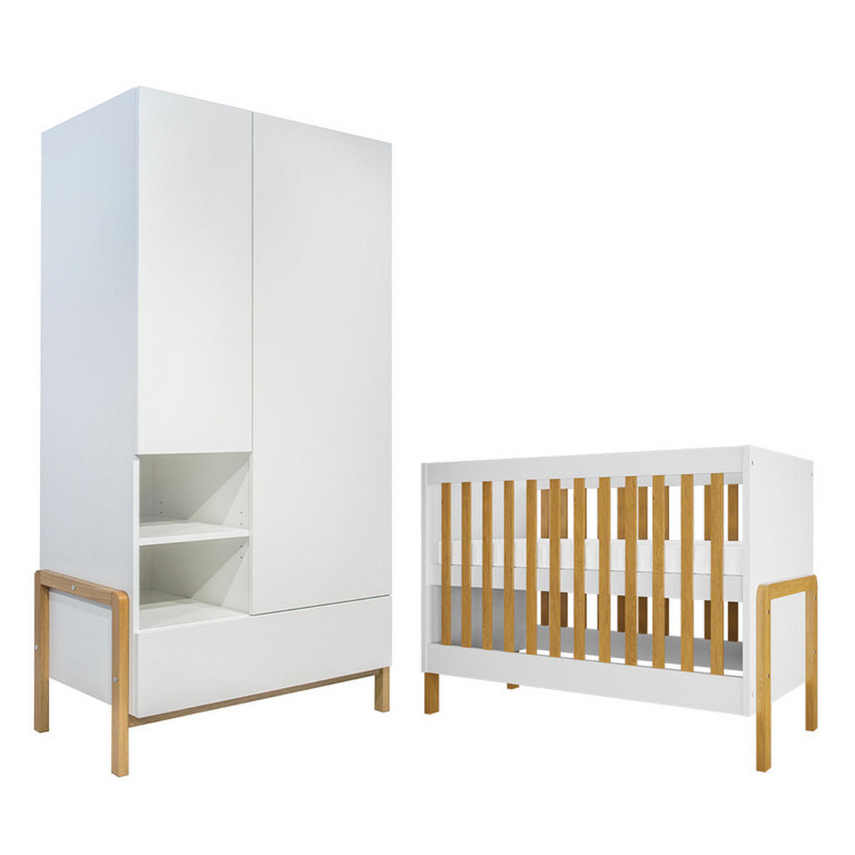 BABYZIMMER 2-teilig Weiß und Holz - Weiß, Holzwerkstoff (66/89/130cm) - Petits-meubles