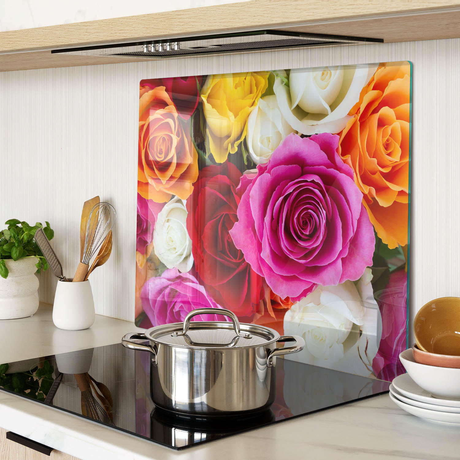 GLASPLATTE 60x52 cm Bunte Rosen - Multicolor, Glas (60/0.4/52cm) - TULUP