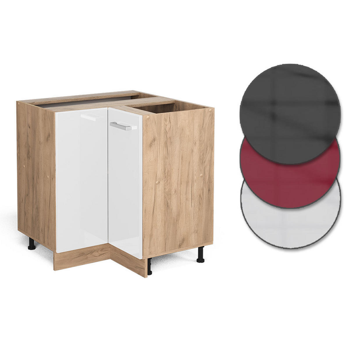 ECKUNTERSCHRANK R-Line Weiß Hochglanz 75.6 cm AP Marmor - Honigeiche/Weiß Hochglanz, Holzwerkstoff (75.6/81.6/60cm) - Vicco