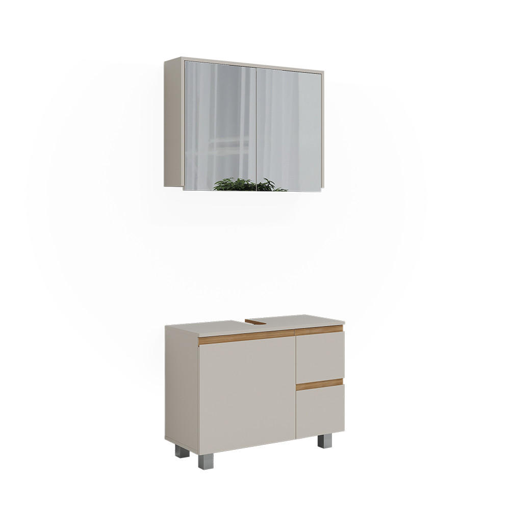 BADMÖBEL-SET J-Shape Cashmere/Artisan 2 Teile - Kaschmir/Hellgrau, Holzwerkstoff (80/60.8/33cm) - Vicco