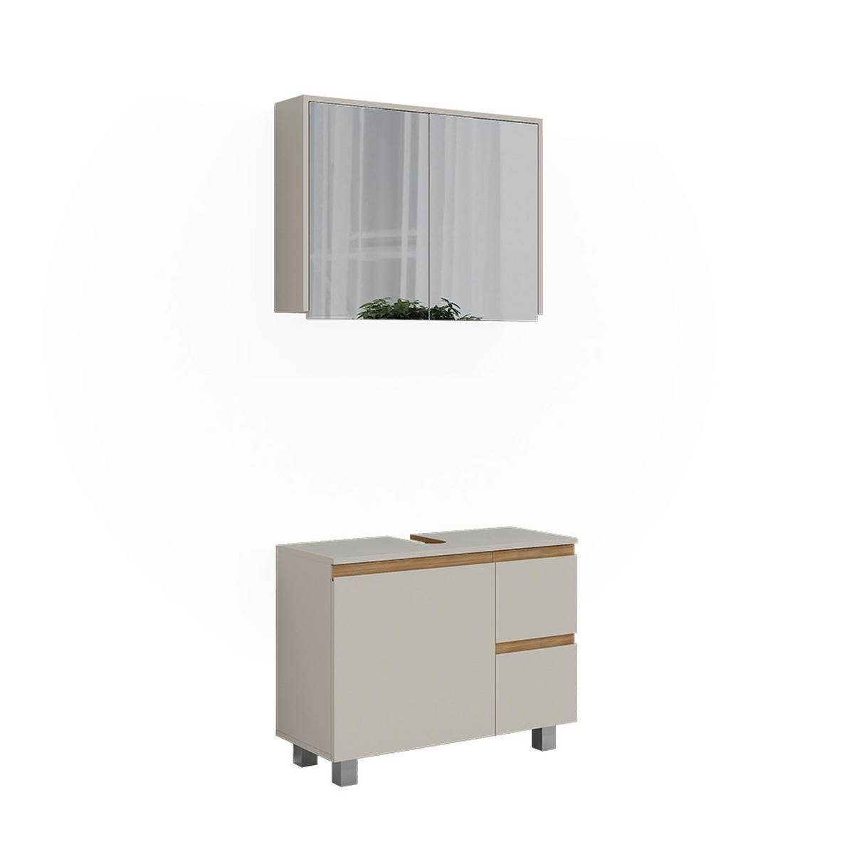 BADMÖBEL-SET J-Shape Cashmere/Artisan 2 Teile - Kaschmir/Hellgrau, Holzwerkstoff (80/60.8/33cm) - Vicco