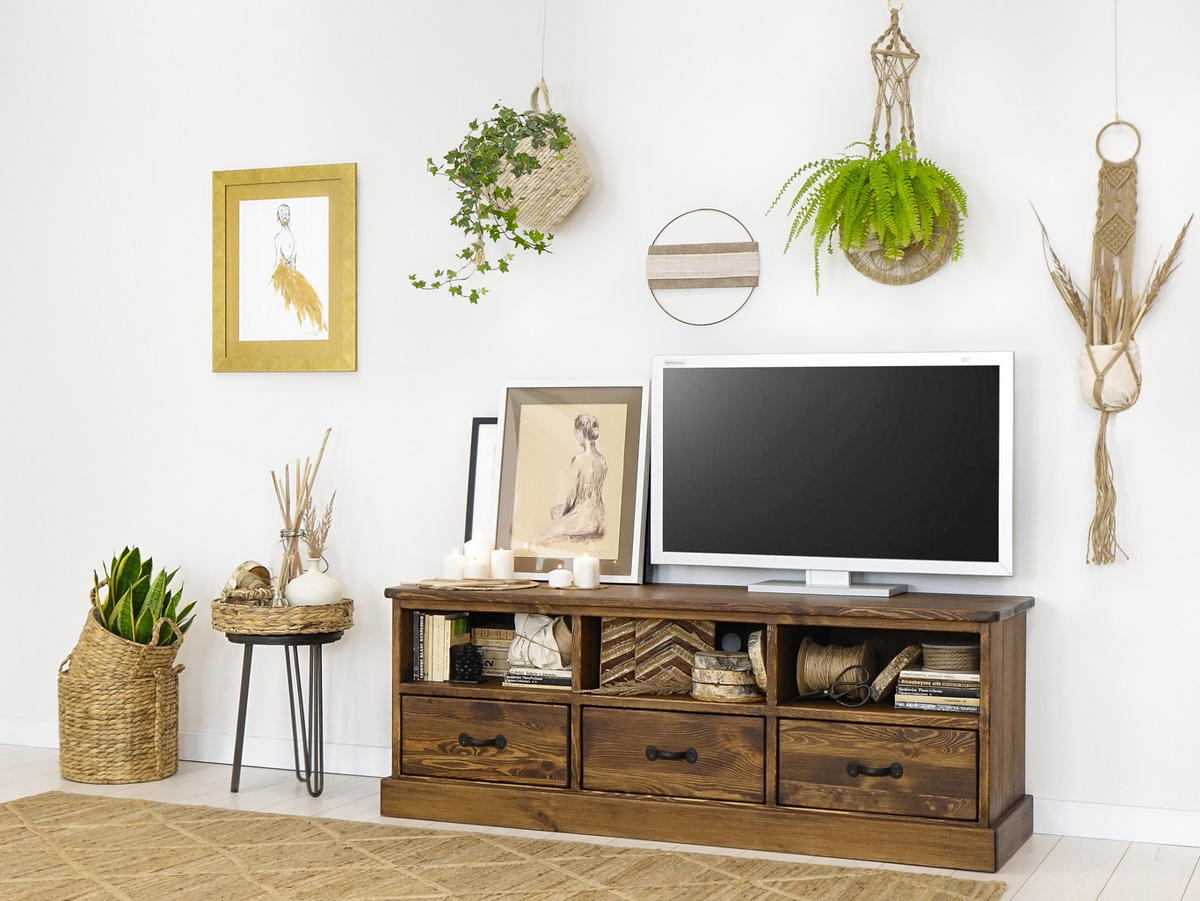 TV-SCHRANK aus Massivholz Rustyk 1 - Dunkelbraun/Schwarz, Holz (152/56/45cm) - Seart