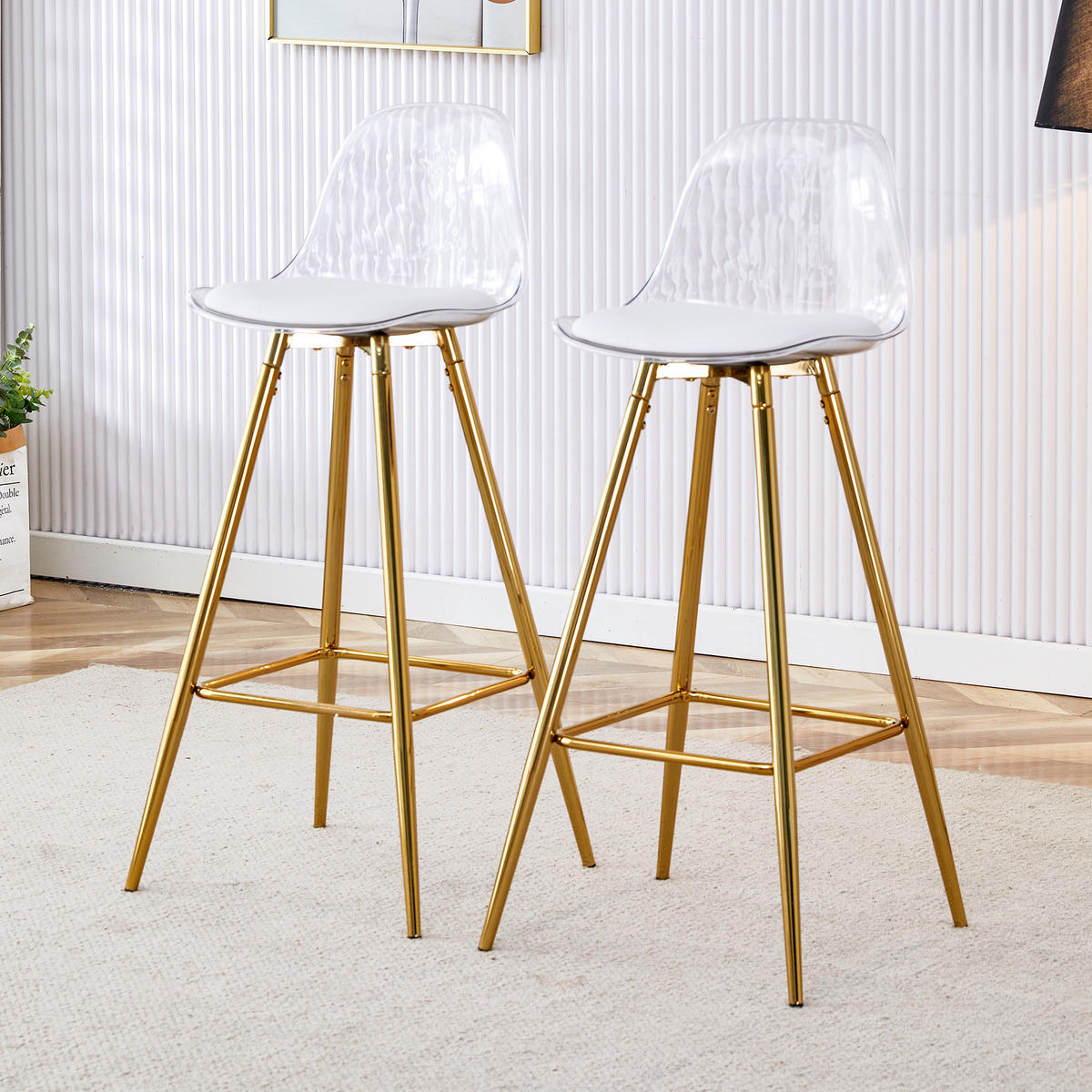 BARHOCKER 2er-Set Gold und Transparent mit Rückenlehne - Goldfarben, Metall (38/96.5/33cm) - PANGIVO