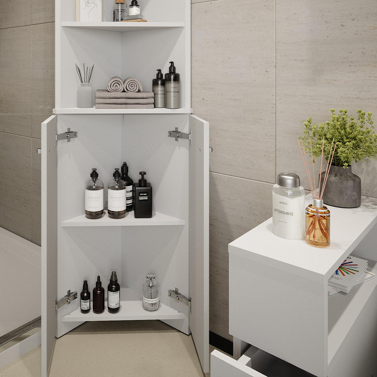 BADSCHRANK Fynn Weiß 51.5 x 175 cm Eckschrank mit 2 Türen - Weiß, Holzwerkstoff (51.5/175/35.6cm) - Vicco