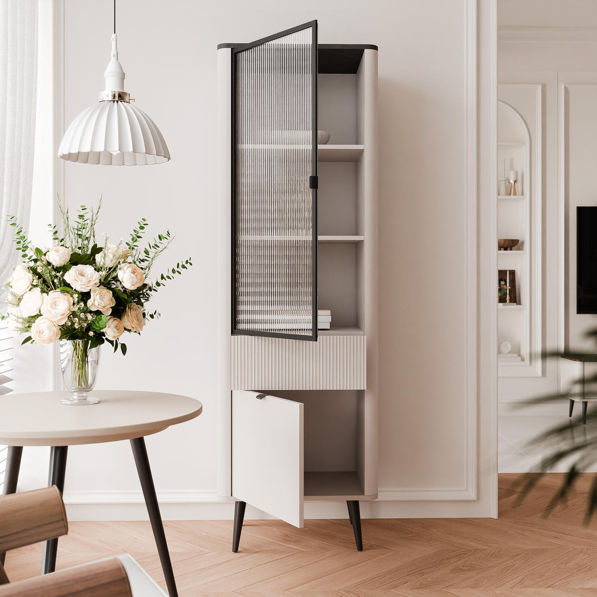 VITRINE NAVANI 60 cm Kaschmir Holz - Schwarz/Grau, Holzwerkstoff/Metall (60/191/40cm) - Idohome