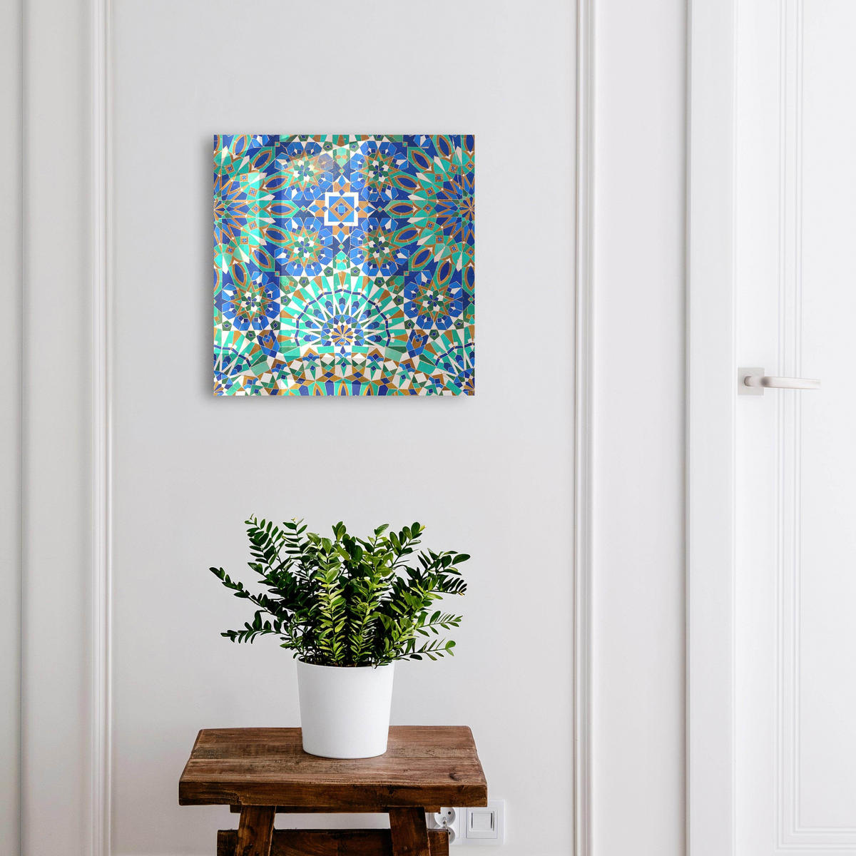 SCHLÜSSELBOX Schwarz 30x30 cm- Türöffnung nach rechts - Geometrisches Mosaik - Blau, Metall (30/30/5cm) - TULUP